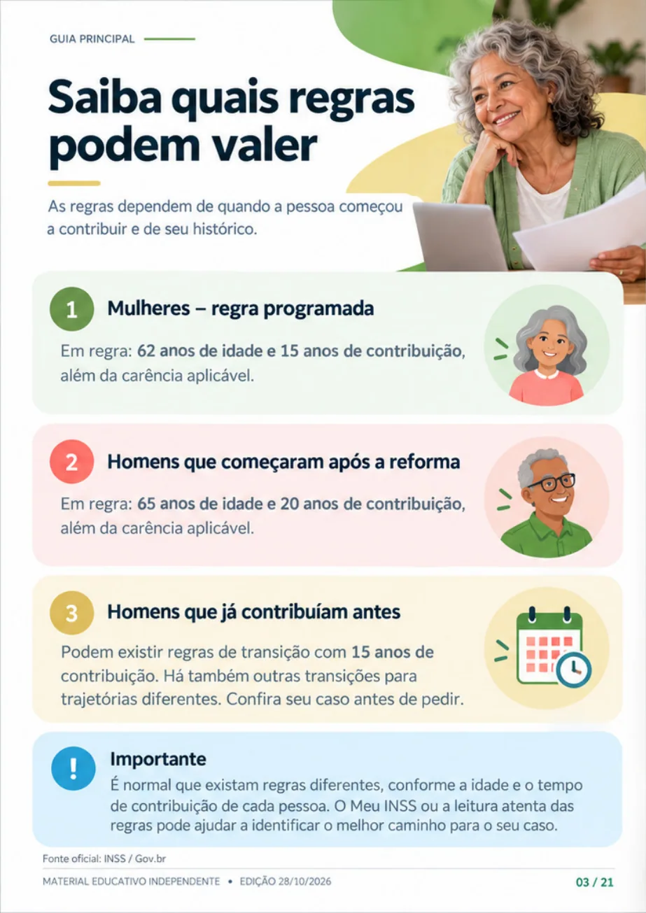 Página do guia sobre as regras de aposentadoria